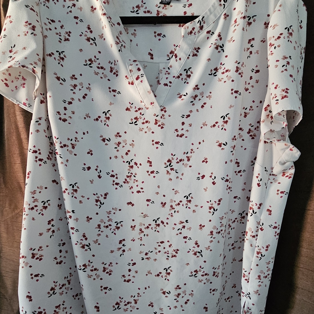 Hilary Radley Red and White Flutter Sleeve Blouse